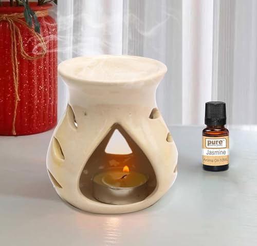 Image of Pure Source India Ceramic Clay Oil Burner Aroma Diffuser (White) Set of 2