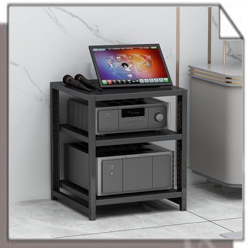 Support multimédia HiFi noir de 40 cm meuble de divertissement modulable à niveaux réglables