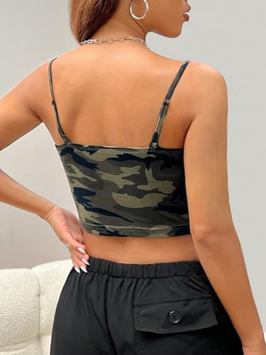 WDIRARA Women's Camo Print Tank Top Slim Fit Camouflage Crop Cami Tops2