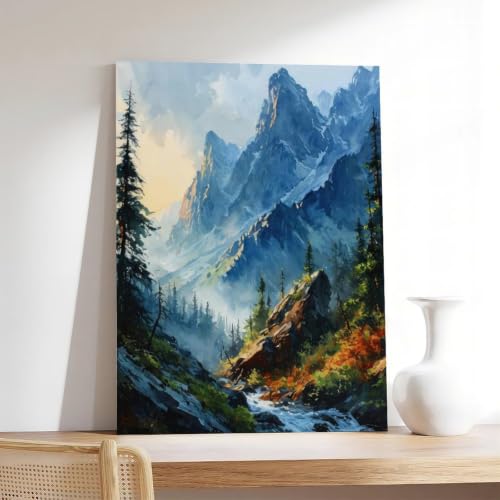 Peinture à l'aquarelle sur toile pour habiller un mur vide : paysage de montagne 20x30