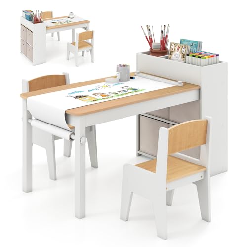 Costzon Kids Table and Chairs, 3 in 1 Wooden Art Drawing...