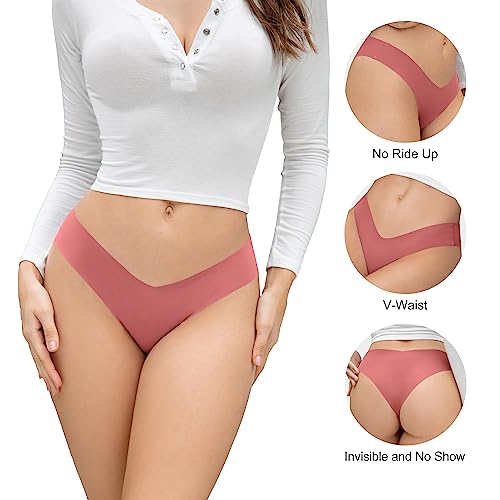 Image of DEANGELMON Women Seamless Bikini Cheeky Underwear Invisible No Show Panties V-Waist Hipster Ladies Soft Stretch Multi Pack