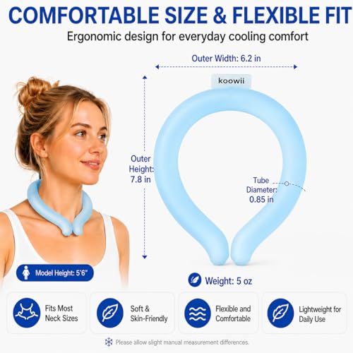 Image of 2-Pack Neck Cooling Tubes with Insulated Carry Bag | Reusable PCM Neck Cooling Rings, Hands-Free Wearable Neck Cooler for Summer Travel, Outdoor Work, Walks, and Sports
