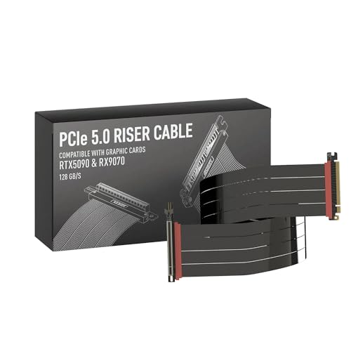 Image of LINKUP PCIE 5.0 Riser Cable | for Vertical GPU Mount | Left Angle | Graphics Card GPU Ready | Usable with PCIe 4.0 & RX 9070 / RTX5090 | 90cm (Total Length: 94cm)
