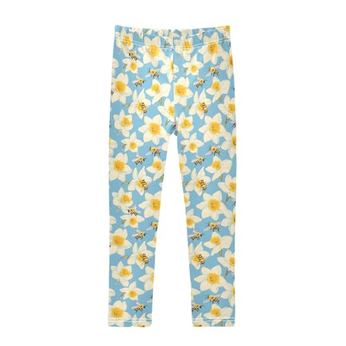 Spring Daffodils Flower Bee Girls Leggings Soft Stretch Workout Yoga Dance Pants for Kids Casual Tights