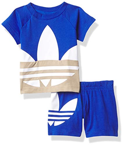 adidas Originals unisex-baby Large Trefoil Shorts Tee Set Royal Blue/Khaki/White 18M