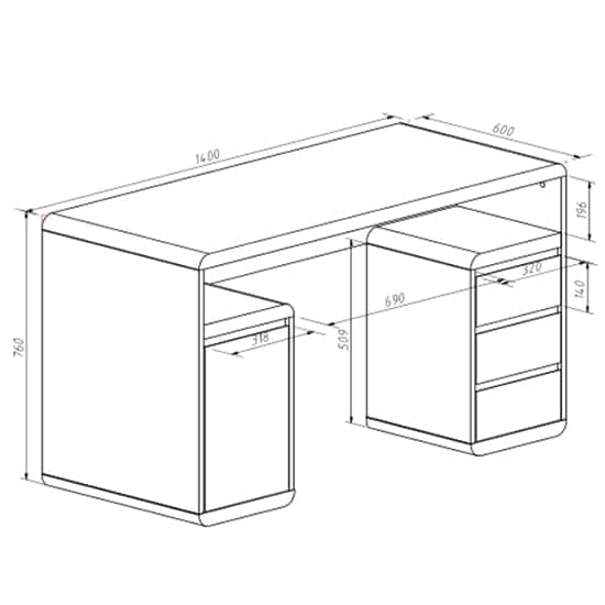 Image of Lakdi The Furniture Home and Office Modern High Gloss Computer Desk with Drawers and Storage, Writing Desk with Rounded Corners and Integrated Open Shelves for Home Office - 121534256
