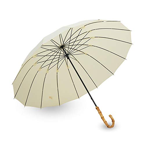 Straight Umbrella Umbrella Fresh Long Handle Umbrella Solid Color Lady Umbrella Bamboo Plain 16 Bone Straight, White