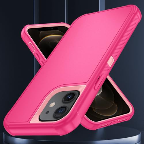 Image of SunStory Compatible with iPhone 12 /12 Pro Case with HD Screen Protector, 3-Layer Heavy Duty Full-Body Cover,3 in 1 Hybrid Protective Case for iPhone 12 /12 Pro 6.1 inch,PinkRed