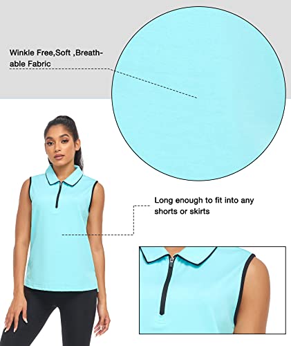 Swisswell Womens Sleeveless Golf Polo Shirts Athletic Tennis Top Quarter Zip Summer Workout Tank Top Vest Collared Tops Loose Azure Blue M #TOP4