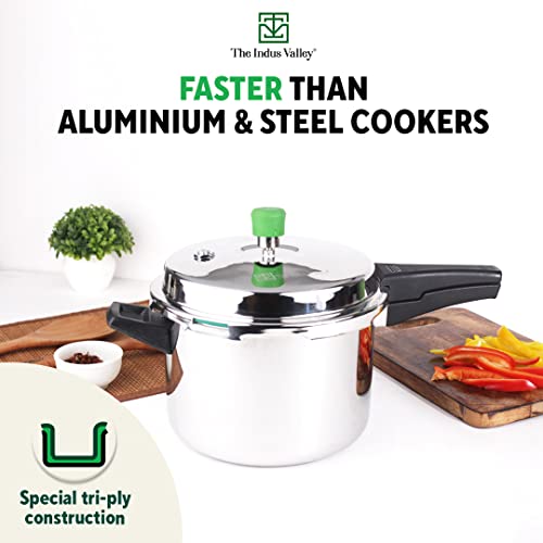The Indus Valley Triply Stainless Steel Pressure Cooker 5 Litre, 2.5