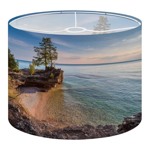 Drum Lampshades 1 Pack Lake Superior Coast Presque Isle Park Michigan Lampshade Easy Assembly Required, 13"x13"x10" Replacement Linen Lamp Shade for Table Lamps Floor Lamp Shades