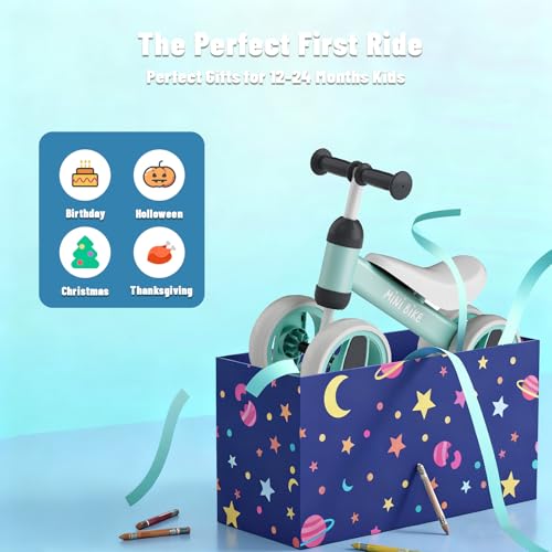 Image of SIMATE Balance Bike Toys for 1 Year Old Boys Girls, 12-24 Month Toddler Ride on Toys, 4 Silent Wheels & Soft Seat, First Birthday Gifts for Baby Girls Boys