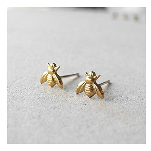 Manzhen Cute Gold Silver Insect Bee Earrings Studs Tiny Bumble Bee Stud Earring(Gold) #TOP1