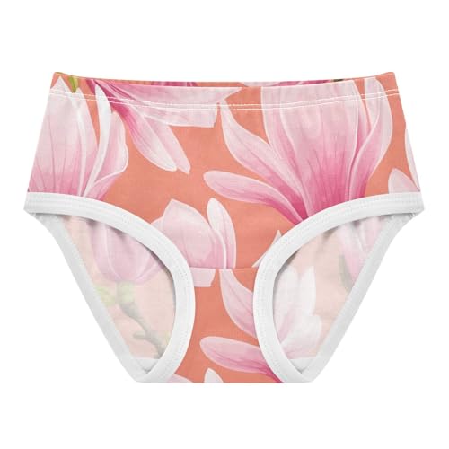Pink Magnolia Flowers Cute Panties Girl Toddler Underwear Custom Cotton Florals Briefs Undies Kids 2t