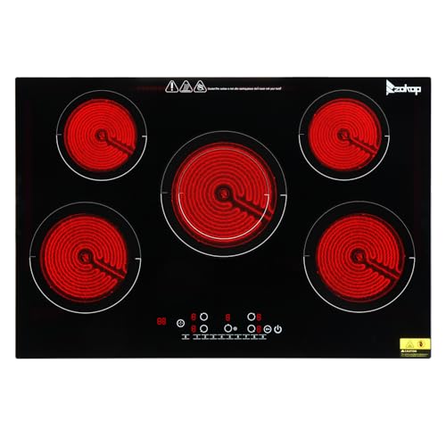 Winado 5 Burners Electric Ceramic Cooktop 30 inch 220-240V Flat Top Stove Multi-function Elecric Stove Top w/9 Heating Level Kid Safety Lock Sensor Touch Control Timer Setting 7600W No Plug