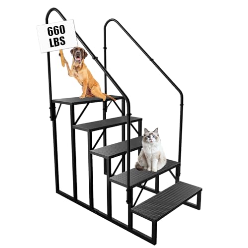 Image of RV Stairs 5 Step Ladder, RV Steps Anti-Slip, Hot Tub Steps with Handrail, 660 lbs RV Ladder for 5th Wheel RV, Mobile Home Stairs(2 Handrails