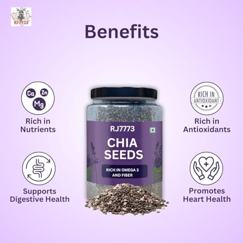 Image of RJ 7773 Chia Seeds For Eating (Jar Pack) Healthy Snack For Immunity Booster, Rich in Fiber - Diet Snacks For Weight Loss, best source of omega 3 (Chia Seeds -100g)