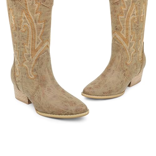 Image of MERUMOTE Cowboy Boots for Women Pointed Toe Embroidered Western Cowgirl Boots