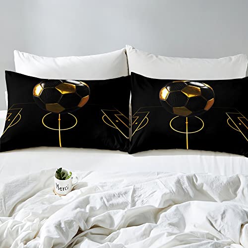 Football Bedding Set Kids Luxury Black Golden Soccer Ball Comforter Cover Set for Boys Girls Football Sport Arena Duvet Cover Breathable Bedspread Cover Room Decor Quilt Cover Single Size - Image 4