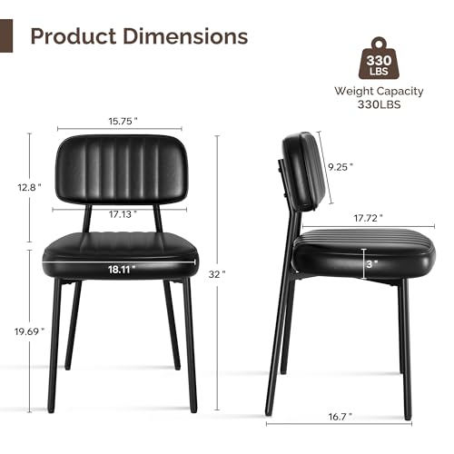 Image of Dining Chairs Set of 6, Modern Faux Leather Dining Chairs with Thick Cushions Seat Back and Metal Legs, Comfy Upholstered Kitchen Chairs for Dining Living Room (Black)