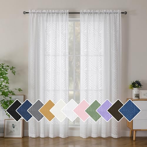 Simplebrand Semi Sheer White Curtains 84 Inches Long 2 Panels,
