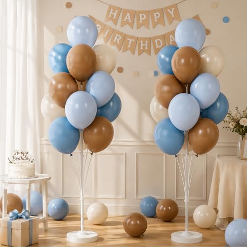 Image of Balloon Column Stand Kit Set of 2 Included-Retro Ice Mist Macaron Balloon Sticks with Base&Pole,Backdrop Decoration for Metallic Chrome Wedding, Baby Shower,Birthday,Anniversary Party(denim brown)