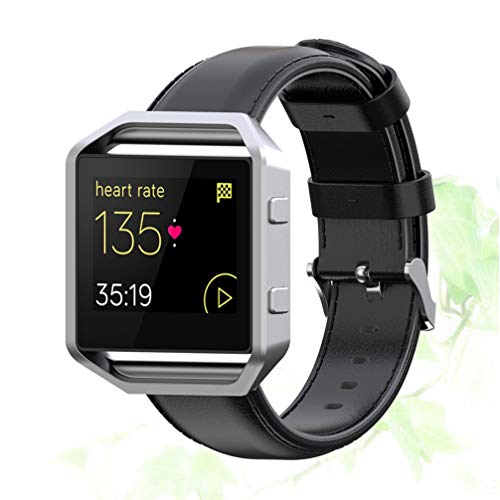 Pulseira de relógio de couro Hemobllo para pulseira de relógio de reposição compatível com Fitbit Bl