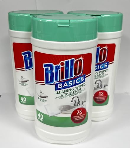 Brillo Basics Mult Cleaning Wipes With Bleach 3 X 40 Wipes = 120 WIPES TOTAL