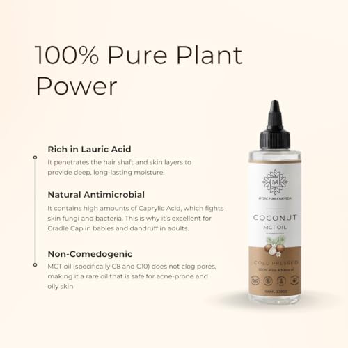 Image of Mystic Pure Coconut MCT Oil 100ml | Skin & Hair Care, Baby Massage | Non-Comedogenic, Lightweight 100% Pure & Natural