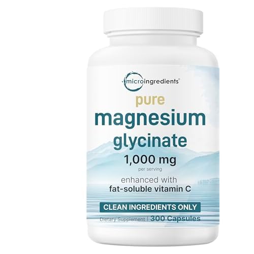 Pure Magnesium Glycinate 1,000mg, 300 Capsules | 100% Chelated for Max Absorption | Enhanced with Vitamin C | Only Uses Active Ingredients