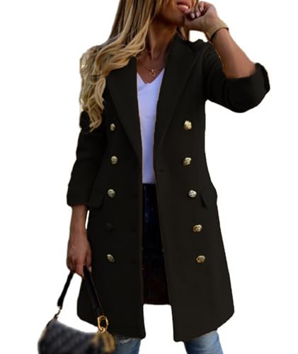 SOMTHRON Women's Winter Trench Coat Double Breasted Notched Lapel Peacoat Jacket Casual Long Overcoat2