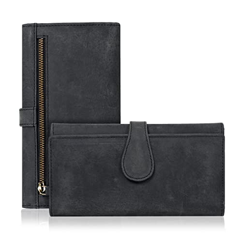 Image of Real Leather Women Wallet Leather with RFID Blocking -Trifold Card Holder Designer Ladies Clutch with ID Window Wallets