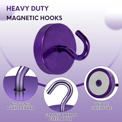 Image of Neosmuk Magnetic Hooks Steel Tube Design for Cruise,100lb+ Purple,10 Pack | Cruise Ship Essentials,Heavy Duty Magnett Hooks for Cabins, Refrigerator, Grill, Hanging, and Travel Extra Strong Must-Haves