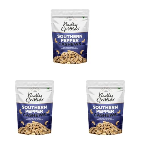 Image of Nutty Gritties Premium Jumbo Size Southern Pepper Cashew Nuts 200g, Natural Flavoured Whole Cashew | W240 | Zero Breakage | Resealable Pouch (Pack of 3)