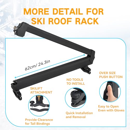 Ski& Snowboard Roof Racks, Ski Roof Racks with Anti-Theft Lock Slide Ski Racks Extending Carrier for Snowboards Universal Ski Top Holder Fits for Square/Aero/Oval Cross Bars, Black, Extra- Large by HIKULA - Image 6