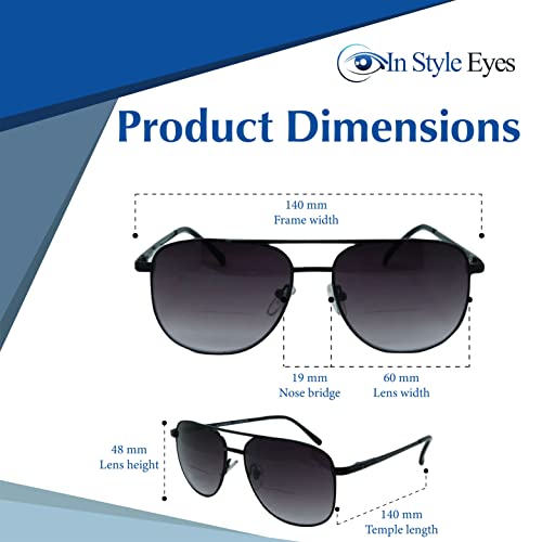 In Style Eyes Just Chillin' Aviator Bifocal Sunglasses - Classic Wired Metal Frame Reading Sunglasses - Gradient Tint Lens - Pewter - 2.25x4