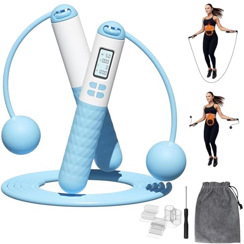 Cordless Skipping Ropes for Adults,Ropeless Skipping Rope with Counter,Smart Digital Gravity Ball Jump Rope with Extra Rope and Storage Bag,Silicone Non-slip Handle Design(Sky Color) Cordless Skipping Ropes for Adults,Ropeless Skipping Rope with Counter,Smart Digital Gravity Ball Jump Rope with Extra Rope and Storage Bag,Silicone Non-slip Handle Design(Sky Color)