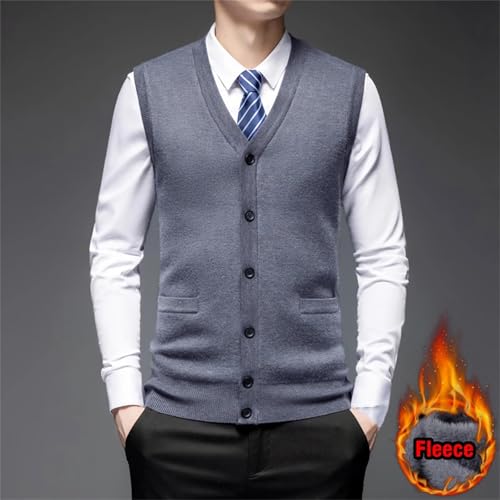 Men Winter Warm Sweater Vest Classic Business V-Neck Fleece Button Down Sleeveless Knitted Cardigan Vest4