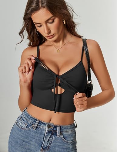 Avidlove Women Sexy Tie Front Crop Top V Neck Cutout Spaghetti Strap Y2k Cami Tank Top Going Out Camisole Tops2