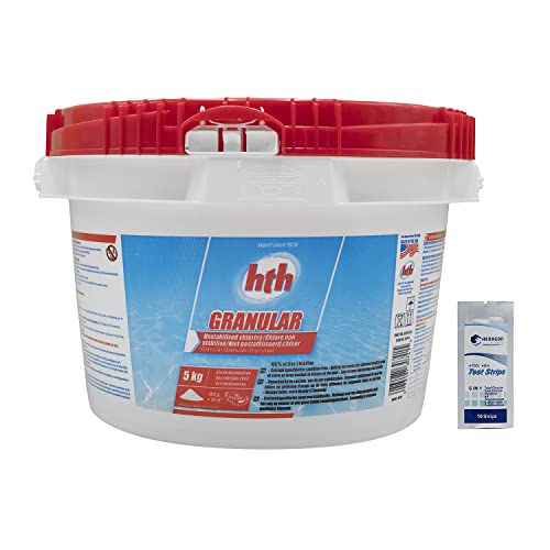 HTH GRANULAR Granulés - 5kg | Chlore Choc Non Stabilisé - Désinfection Choc - Hypochlorite de Calcium à Dissolution Rapide + 10 Tests HPS OFFERTS 6 en 1