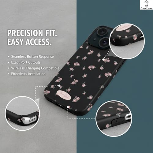 Image of Floral Pattern Phone Case Back Cover Compatible with iPhone 15 Elegant Small Flower Soft Texture Protective Case for Women and Girls-White-Black