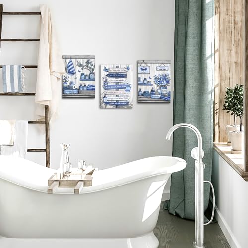 OuElegent Bathroom Wall Art Farmhouse Canvas Navy Blue 12''x16''x3 by OuElegent - Used condition - Image 6