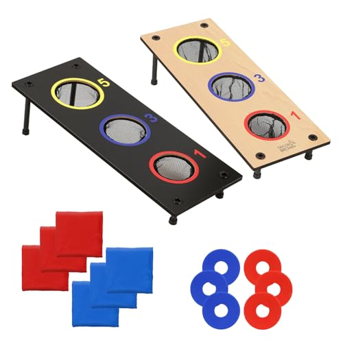 Taylor & Brown 2-in-1 Wooden Bean Bag Toss and Washer Pitch Set | Reversible Board | with 6 Bean Bags & 6 Washers | Outdoor Throwing Game | Family Fun Game