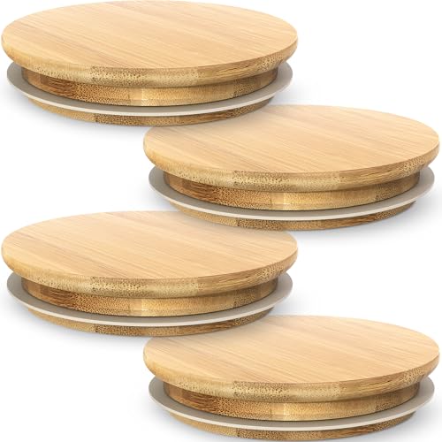 4 Pack Bamboo Lids for Glass Jar, 3.64