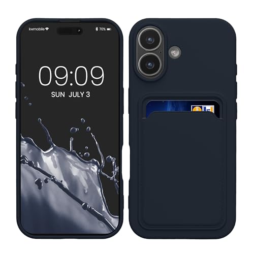 kwmobile Custodia Compatibile con iPhone 17 Cover - Back Case Cellulare con Slot Porta Carte - Morbida in Silicone TPU blu scuro
