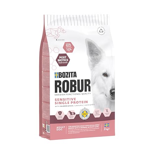 Bozita ROBUR Adult Sensitive Single Protein Lachs 3kg Hundefutter Trockenfutter mit hoher Akzeptanz, Postbiotika und nur Lachs als tierische Proteinquelle