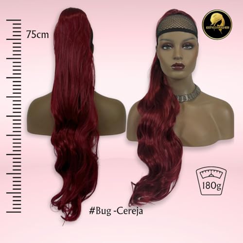 Rabo de Cavalo Liso Ondulado Modelo Rayna Estylo Mulher - Bio Fibra Premium 75cm, 180g, Textura de C