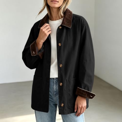 Light Jackets for Women Baggy Button Fleece Vintage Jacket with Pockets - image 2