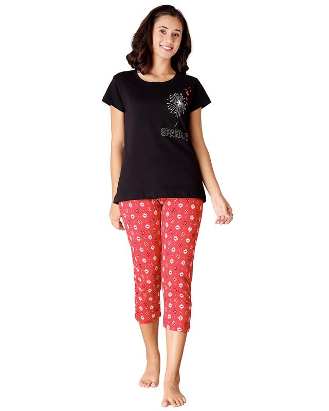 bodycare Women's Cotton Printed T-Shirt and Capri Set | Soft & Breathable Nightwear | Short Sleeves | Loungewear Co-Ord Set BSCS16022-picture-49